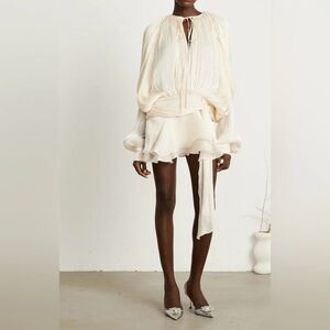 Miss Rosier EUGÉNIE NEUTRAL FULLY PLEATED RUFFLED MINI DRESS Med NWT Cream White